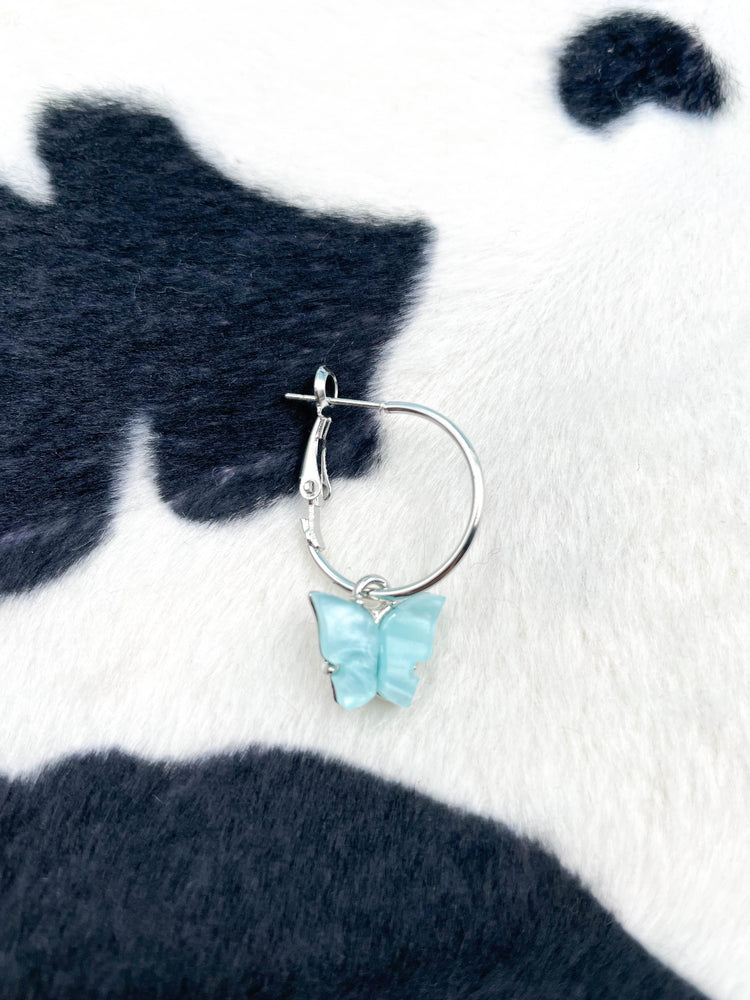 BLUE SILVER BUTTERFLY EARRING