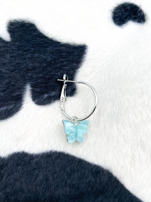 
            
                Load image into Gallery viewer, BLUE SILVER BUTTERFLY EARRING
            
        