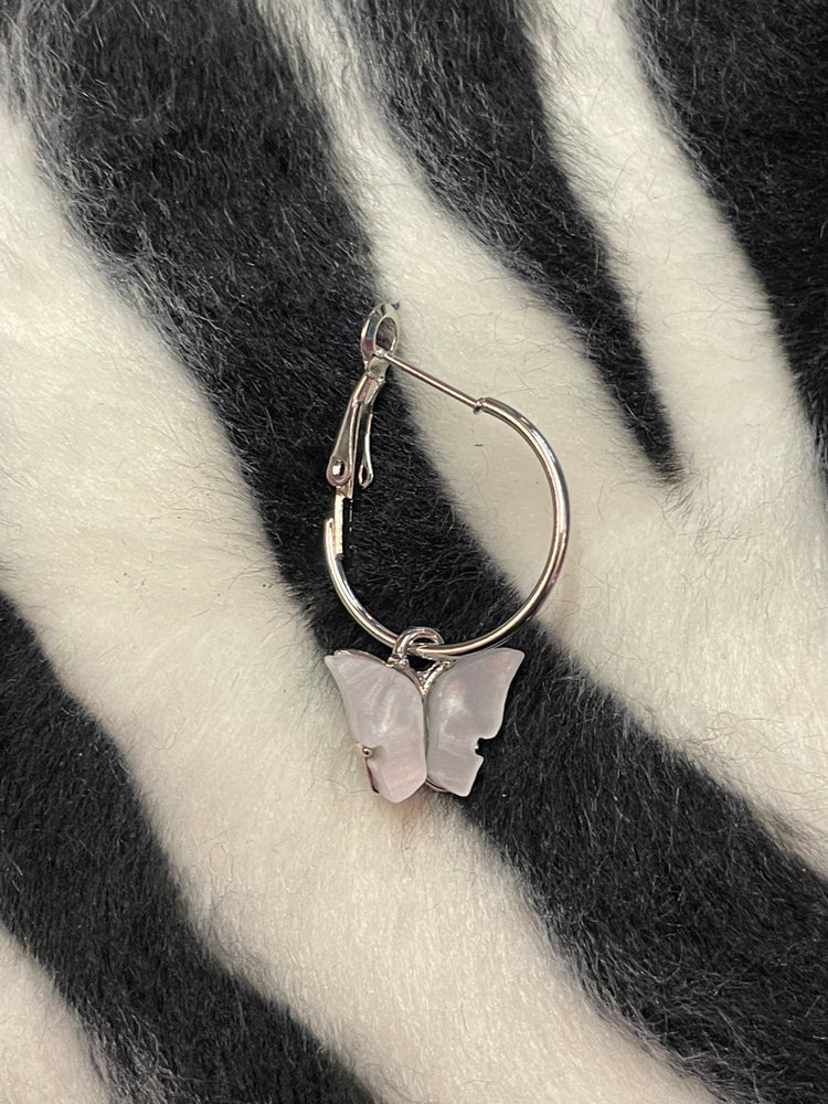 
            
                Load image into Gallery viewer, WHITE SILVER BUTTERFLY EARRING
            
        