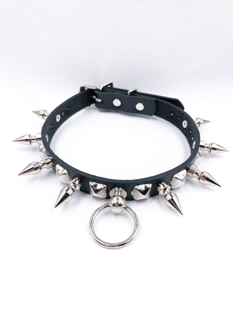 FUNK PLUS STUD CHOKER WITH SPIKES AND RING FC603