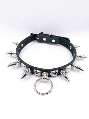 FUNK PLUS STUD CHOKER WITH SPIKES AND RING FC603