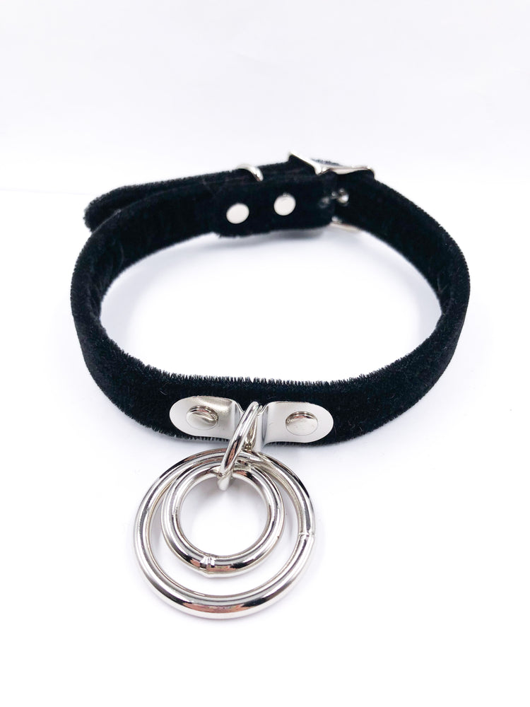 FUNK PLUS BLACK VELVET DOUBLE RING CHOKER FC264