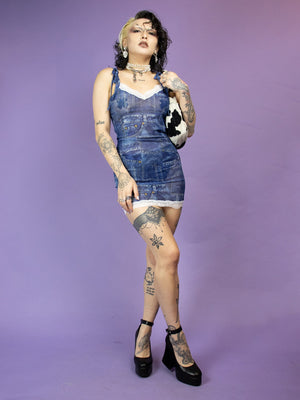 
            
                Load image into Gallery viewer, ONE BY ONE MESH JEANS DRESS
            
        