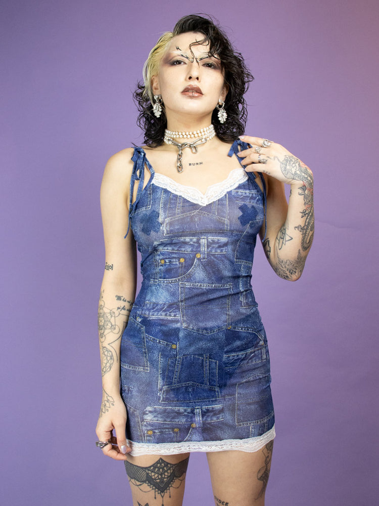 ONE BY ONE MESH JEANS DRESS