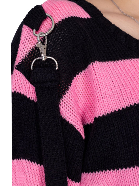 
            
                Load image into Gallery viewer, HEARTLESS ORIANA SWEATER BLACK PINK
            
        