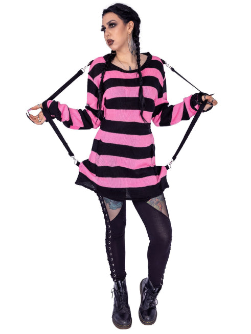 
            
                Load image into Gallery viewer, HEARTLESS ORIANA SWEATER BLACK PINK
            
        
