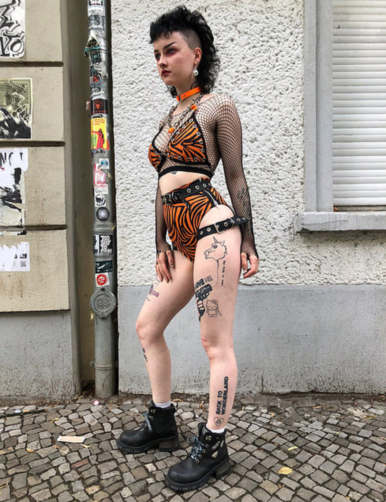 INDYANNA ORANGE TIGER BELT SHORTS