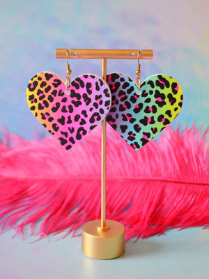 JUST REBEL RAINBOW CHEETAH HEART EARRING