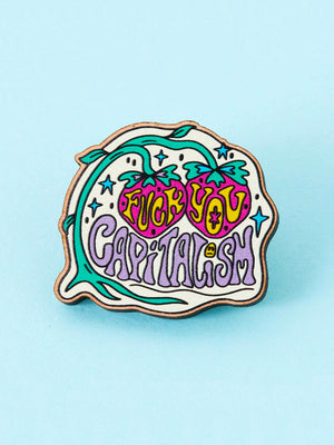 PUNKY PINS FUCK YOU CAPITALISM WOODEN PIN