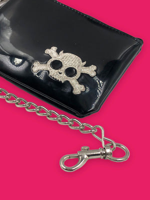 ADDICTED BLACK VINYL SILVER SKULL WALLET