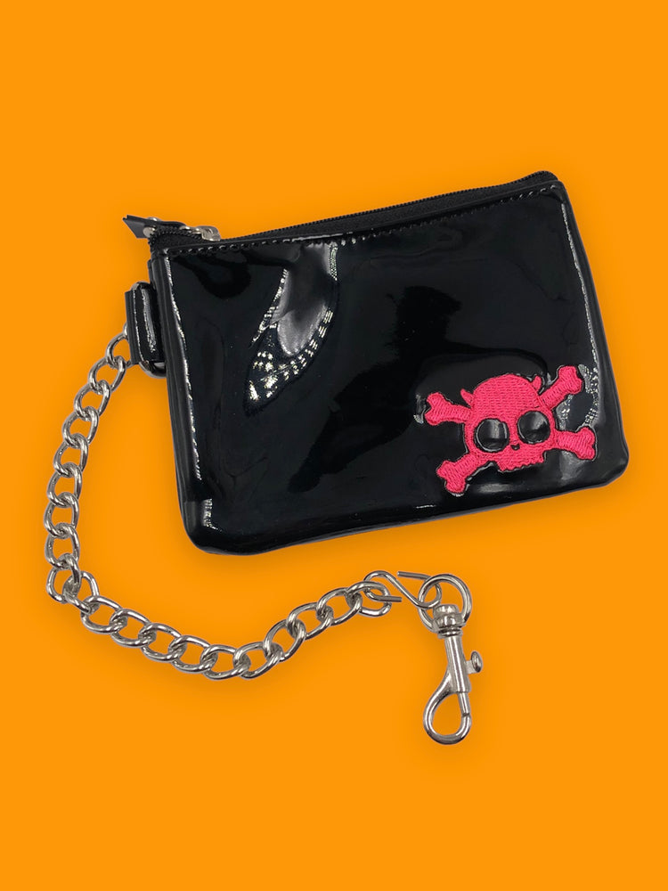 ADDICTED BLACK VINYL PINK SKULL WALLET