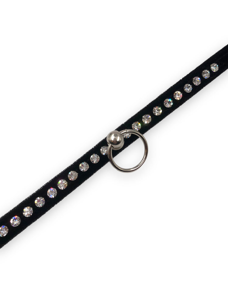 FUNK PLUS BLACK VELVET RHINESTONE CHOKER WITH RING