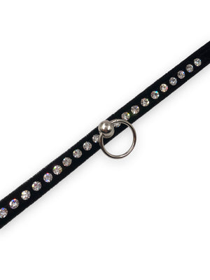 FUNK PLUS BLACK VELVET RHINESTONE CHOKER WITH RING