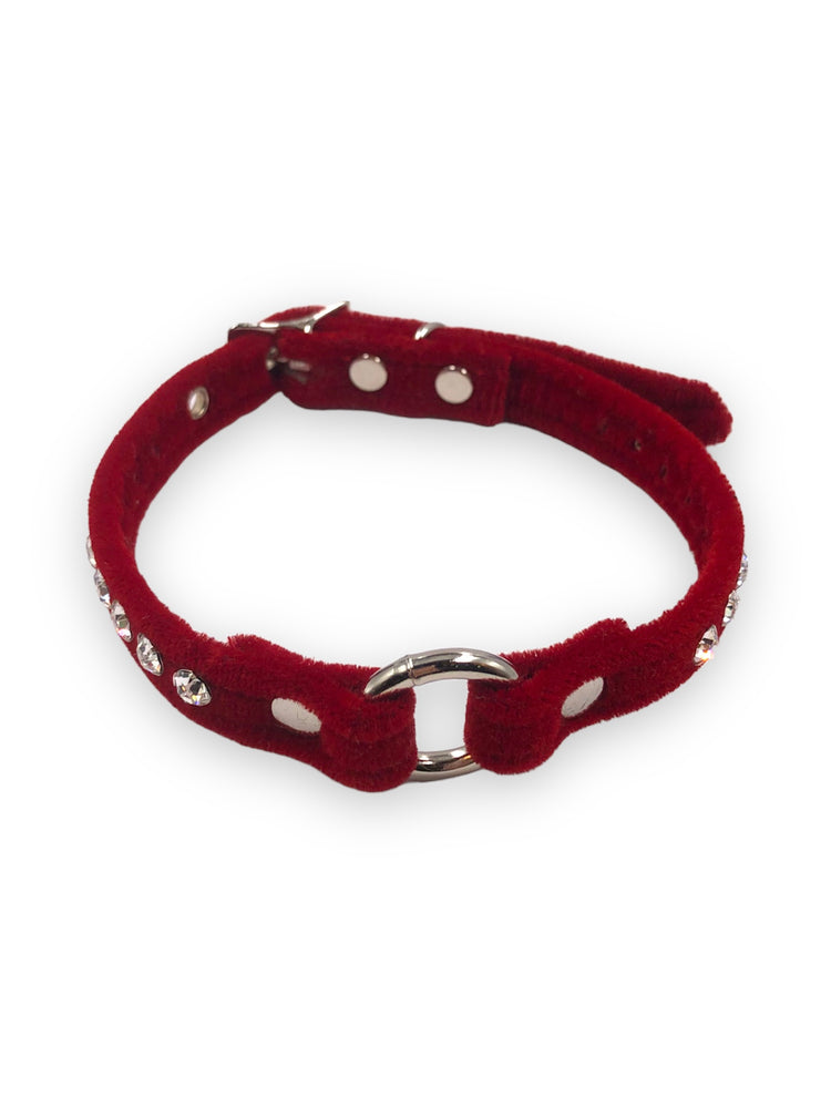 FUNK PLUS SMALL VELVET CHOKER WITH STONES RED