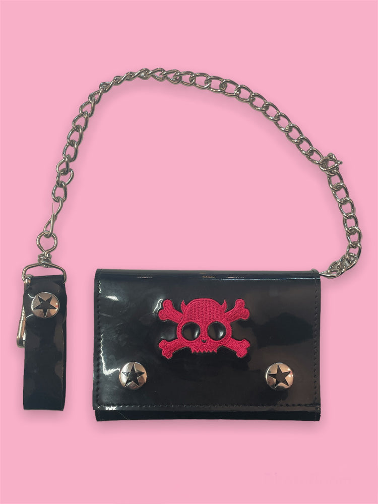 ADDICTED BLACK VINYL PINK SKULL WALLET