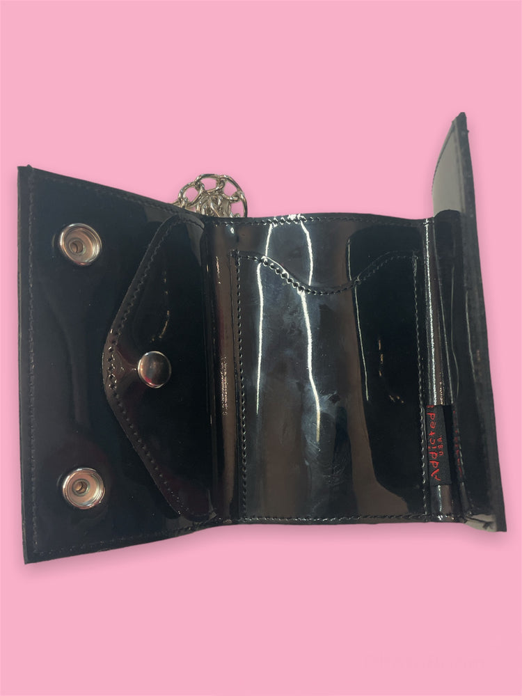 ADDICTED BLACK VINYL PINK SKULL WALLET