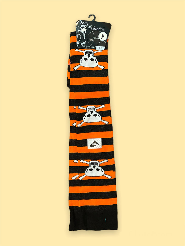 ORANGE STRIPED WITH SKULL KNEE SOCKS