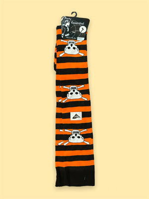 
            
                Load image into Gallery viewer, ORANGE STRIPED WITH SKULL KNEE SOCKS
            
        