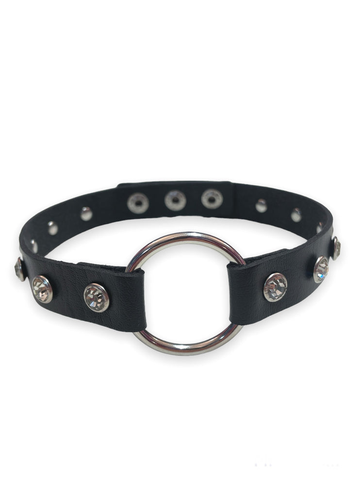 
            
                Load image into Gallery viewer, EXIT O-RING RHINESTONE CHOKER BLACK
            
        