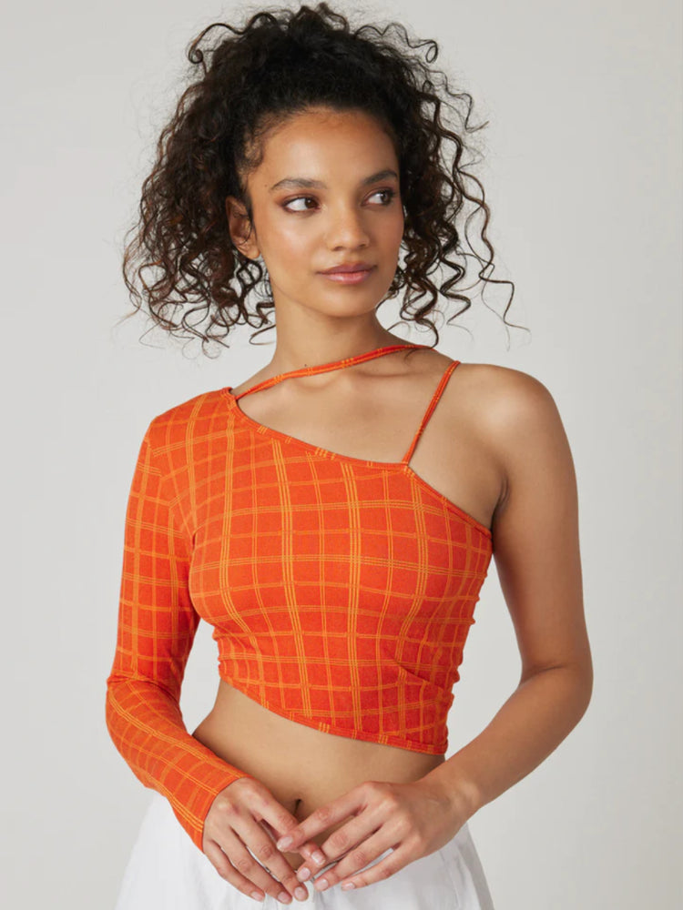 NEW GIRL ORDER SEAMLESS ASYMMETRIC CHECK TOP