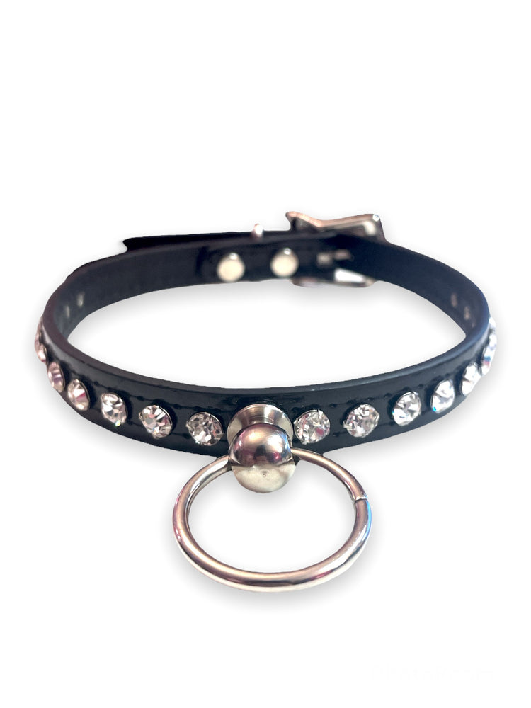 FUNK PLUS BLACK RHINESTONE CHOKER WITH RING STITCHED FCK382