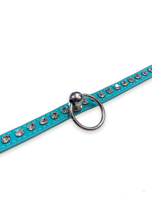 FUNK PLUS TURQUOISE RHINESTONE CHOKER WITH RING STITCHED