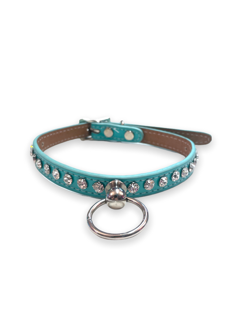 FUNK PLUS TURQUOISE RHINESTONE CHOKER WITH RING STITCHED