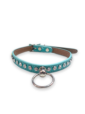 FUNK PLUS TURQUOISE RHINESTONE CHOKER WITH RING STITCHED