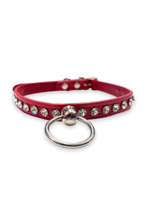 FUNK PLUS RED RHINESTONE CHOKER WITH RING STITCHED
