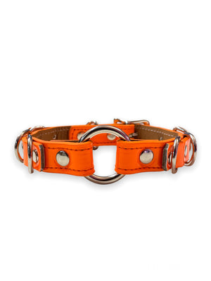 
            
                Load image into Gallery viewer, FUNK PLUS ORANGE VINYL O-RING AND D-RING CHOKER STITCHED FC366
            
        