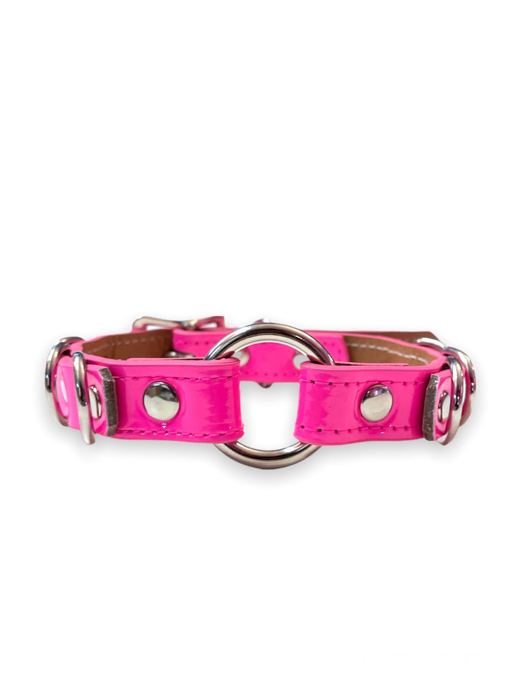 FUNK PLUS PINK VINYL O RING AND D RING CHOKER STITCHED