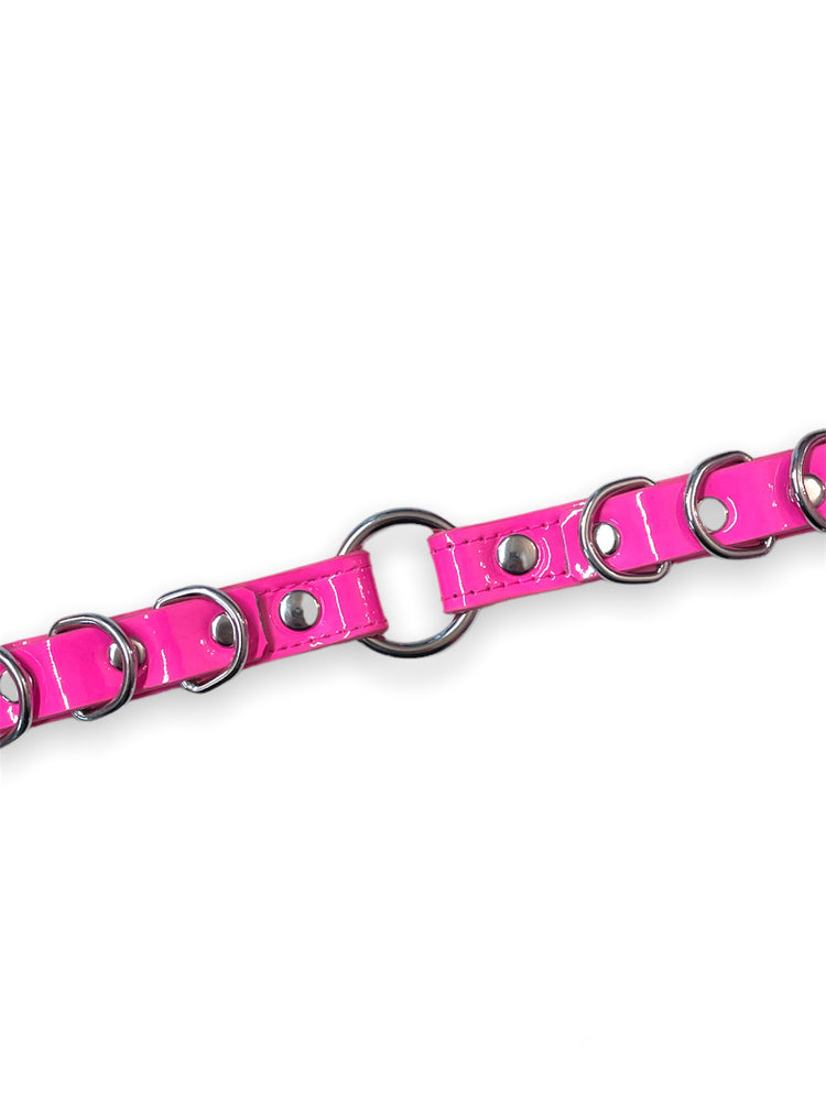 FUNK PLUS PINK VINYL O RING AND D RING CHOKER STITCHED