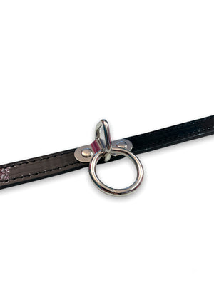 FUNK PLUS BLACK PATENT CHOKER WITH RING STITCHED CK129