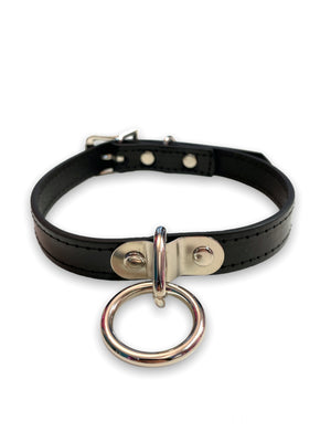 FUNK PLUS BLACK PATENT CHOKER WITH RING STITCHED CK129