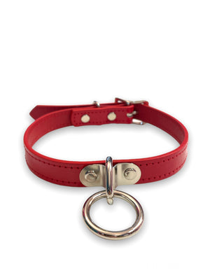 FUNK PLUS RED SHINY CHOKER WITH RING STITCHED