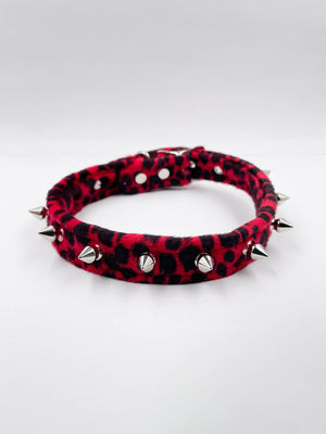 FUNK PLUS RED LEOPARD SPIKE CHOKER CK134
