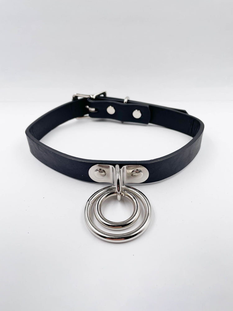 FUNK PLUS BLACK DOUBLE O RING CHOKER VEGAN FC264