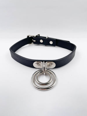 FUNK PLUS BLACK DOUBLE O RING CHOKER VEGAN FC264