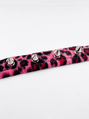 FUNK PLUS PINK LEOPARD SPIKE CHOKER