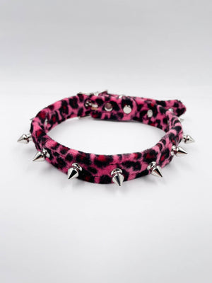 FUNK PLUS PINK LEOPARD SPIKE CHOKER