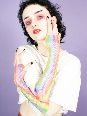 EXIT SIMPLE RAINBOW FISHNET GLOVES