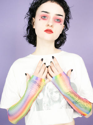 EXIT SIMPLE RAINBOW FISHNET GLOVES